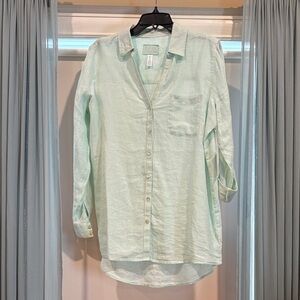Sigrid Olsen Pale Green Linen Top, M